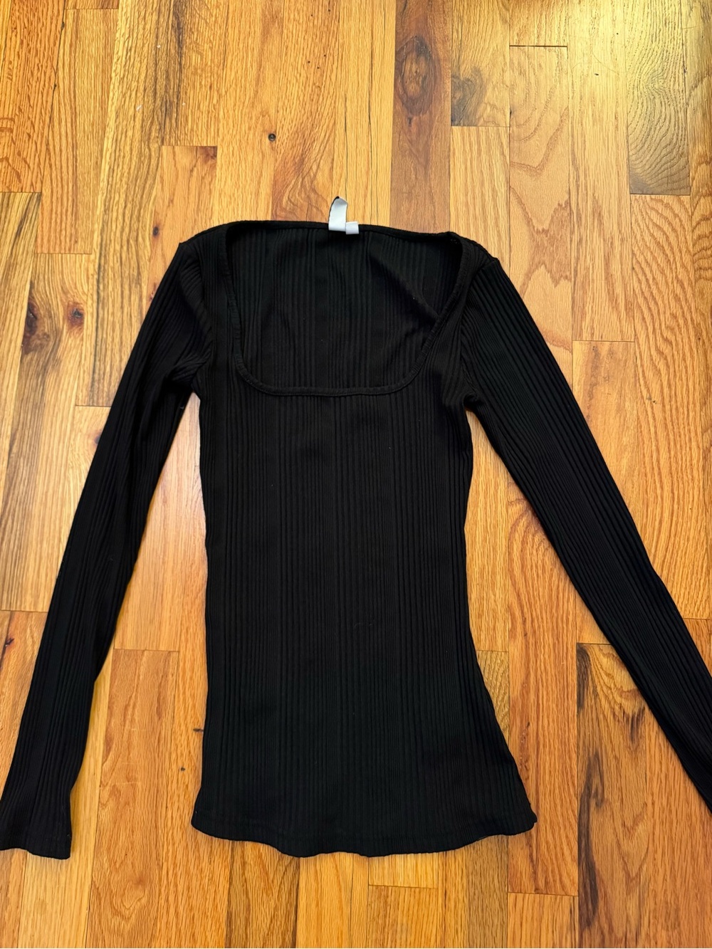 & Other Stories Black Ribbed Long-Sleeve Square Neck Top